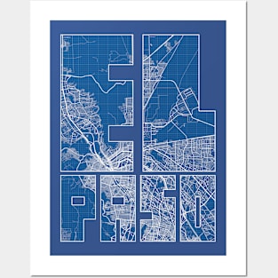 El Paso, Texas, USA City Map Typography - Blueprint Posters and Art